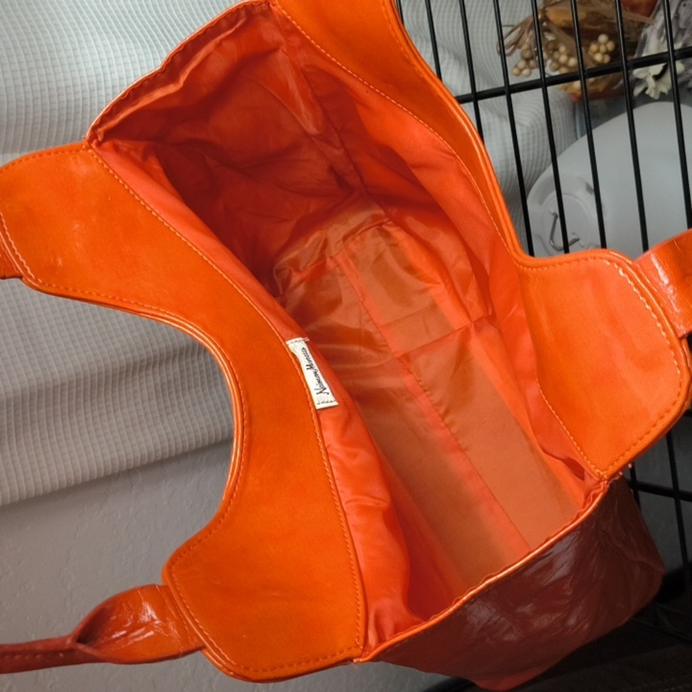 Neiman Marcus Orange Bag Vintage Vinal Tote - Picture 7 of 12